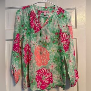 Lilly Pulitzer Pink and Green Floral Blouse